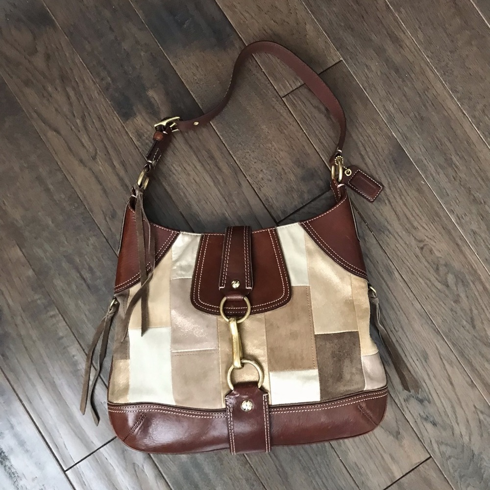 Coach Vintage Hamptons Mosaic Patchwork Leather Bag, 10308, Y2K, Suede Fringe